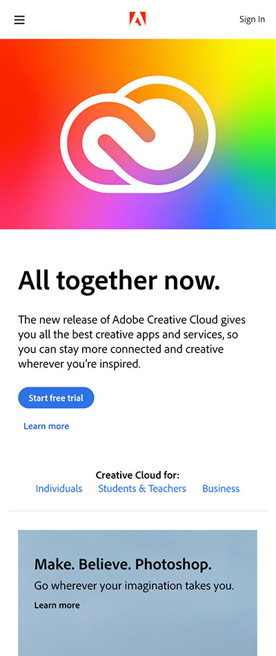 Adobe website screenshot